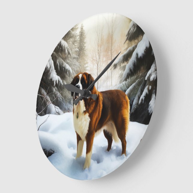 Saint Bernard Let It Snow Christmas Large Clock (Angle)