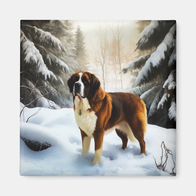 Saint Bernard Let It Snow Christmas Magnet (Front)