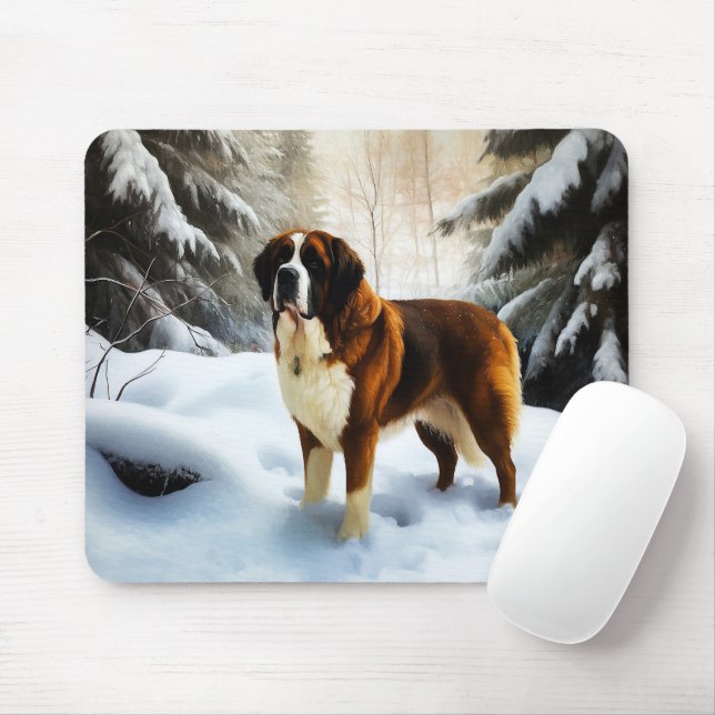 Saint Bernard Let It Snow Christmas Mouse Mat (With Mouse)