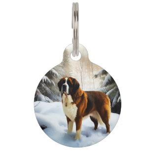 Saint Bernard Let It Snow Christmas Pet Tag
