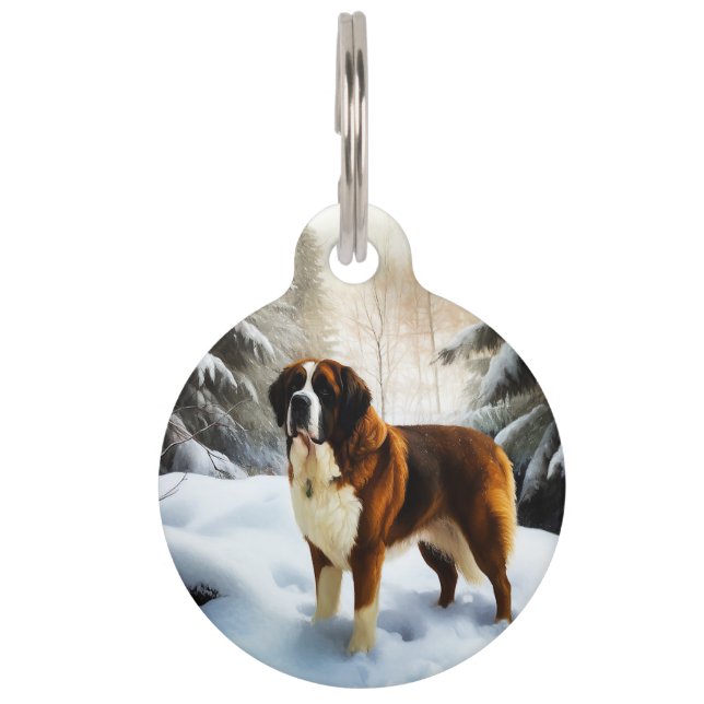 Saint Bernard Let It Snow Christmas Pet Tag (Front)