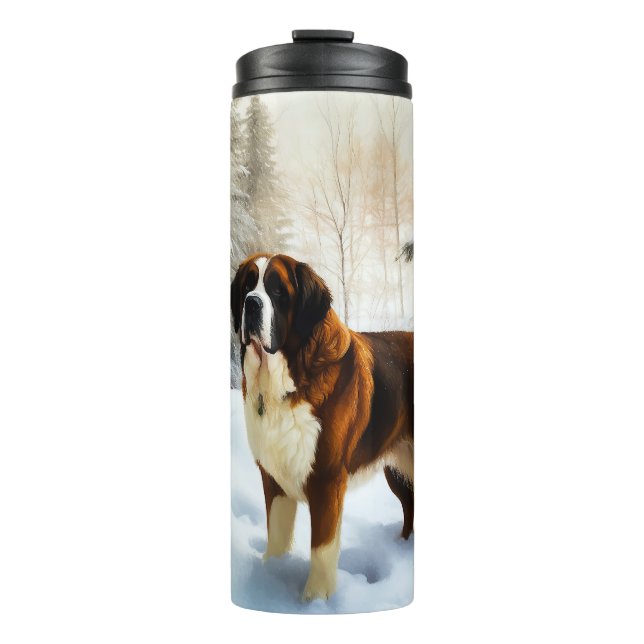 Saint Bernard Let It Snow Christmas Thermal Tumbler (Front)