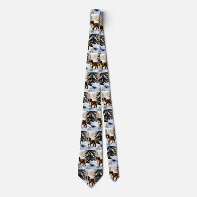 Saint Bernard Let It Snow Christmas Tie (Front)