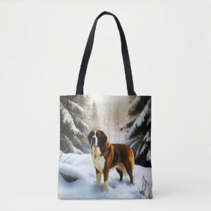 Saint Bernard Let It Snow Christmas Tote Bag