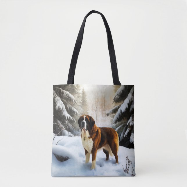 Saint Bernard Let It Snow Christmas Tote Bag (Front)