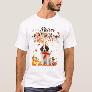 Saint Bernard Maple Tree Thanksgiving Day Cute Dog T-Shirt