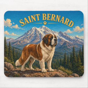 Saint Bernard, Mount Baker Vintage Watercolor Mouse Mat