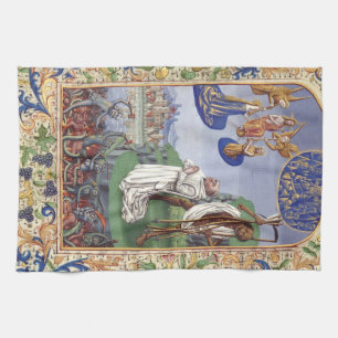 Saint Bernard of Clairvaux Medieval Illustration Tea Towel