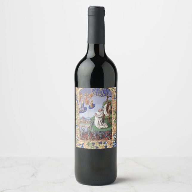 Saint Bernard of Clairvaux Medieval Illustration Wine Label (Front)