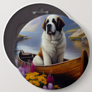 Saint Bernard on a Paddle: A Scenic Adventure 6 Cm Round Badge