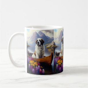Saint Bernard on a Paddle: A Scenic Adventure Coffee Mug