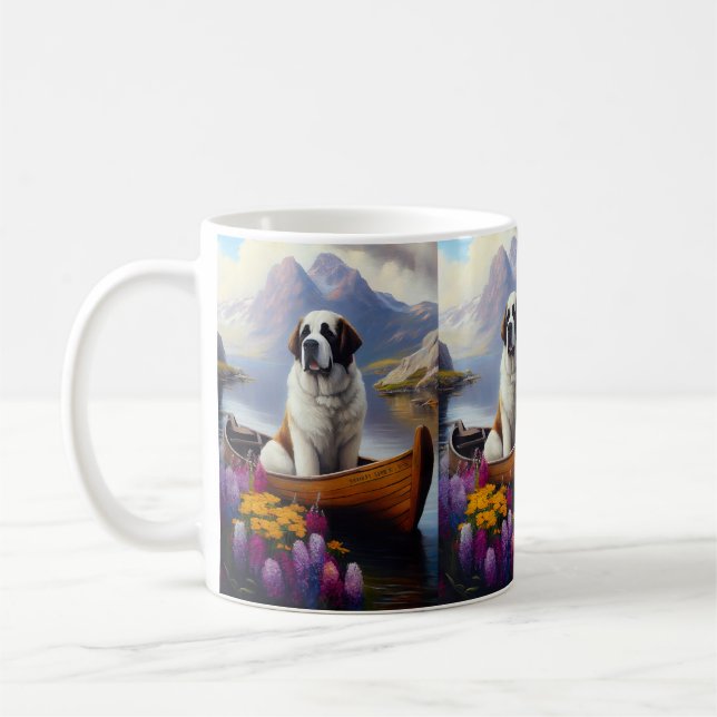 Saint Bernard on a Paddle: A Scenic Adventure Coffee Mug (Left)