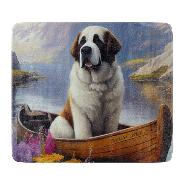 Saint Bernard on a Paddle: A Scenic Adventure Cutting Board (Front)