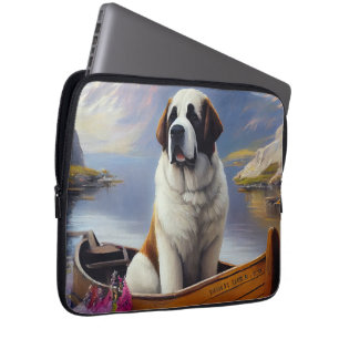 Saint Bernard on a Paddle: A Scenic Adventure Laptop Sleeve