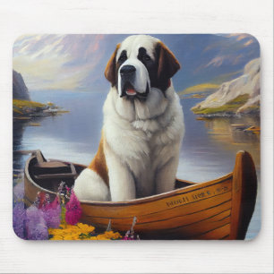 Saint Bernard on a Paddle: A Scenic Adventure Mouse Mat