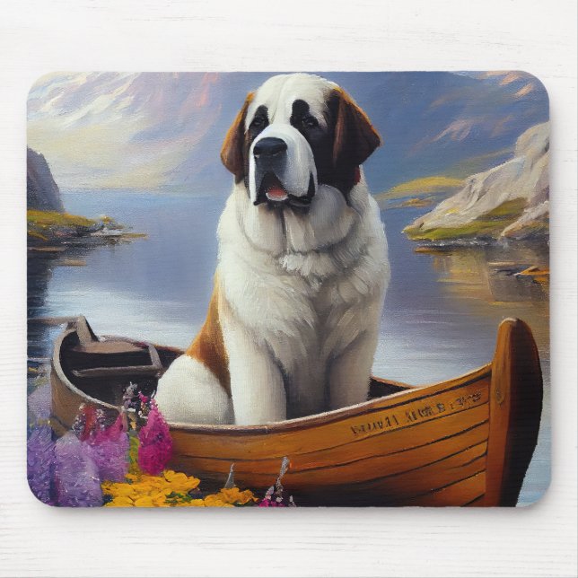 Saint Bernard on a Paddle: A Scenic Adventure Mouse Mat (Front)