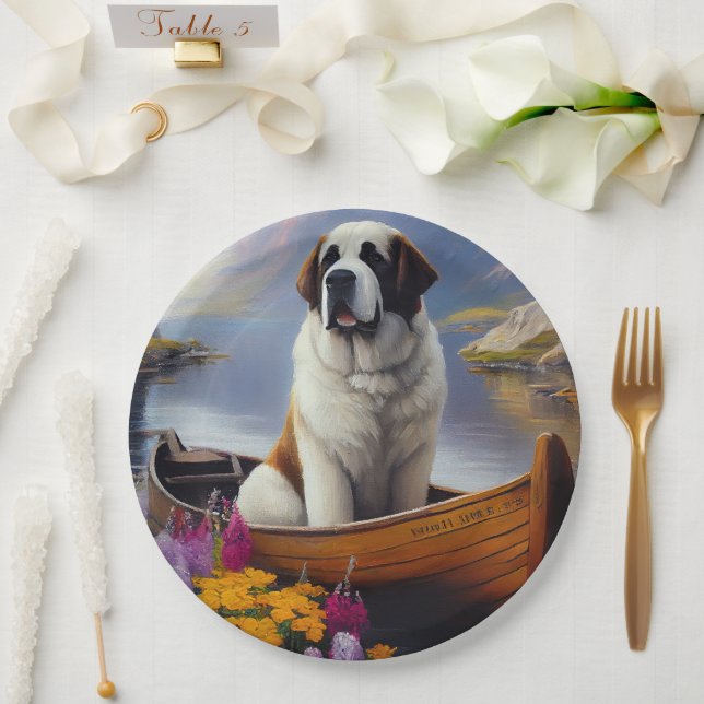 Saint Bernard on a Paddle: A Scenic Adventure Paper Plate (Wedding)