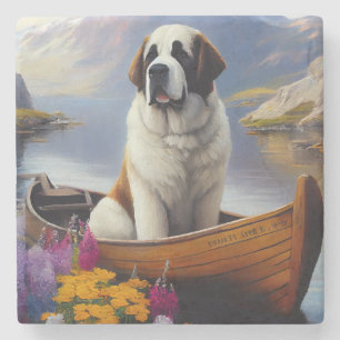 Saint Bernard on a Paddle: A Scenic Adventure Stone Coaster
