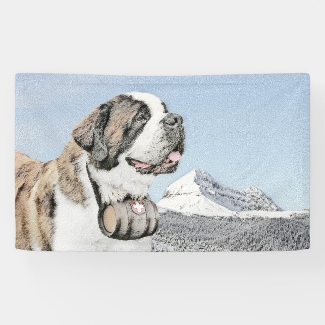 Saint Bernard Painting - Cute Original Dog Art Banner (Horizontal)