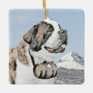 Saint Bernard Painting - Cute Original Dog Art Ceramic Ornament