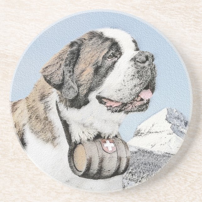 Saint Bernard Painting - Cute Original Dog Art Coaster (Front)