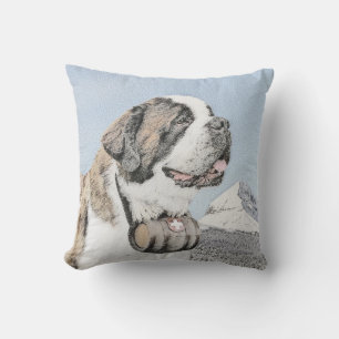 Saint Bernard Painting - Cute Original Dog Art Cushion