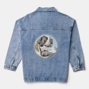 Saint Bernard Painting - Cute Original Dog Art Denim Jacket