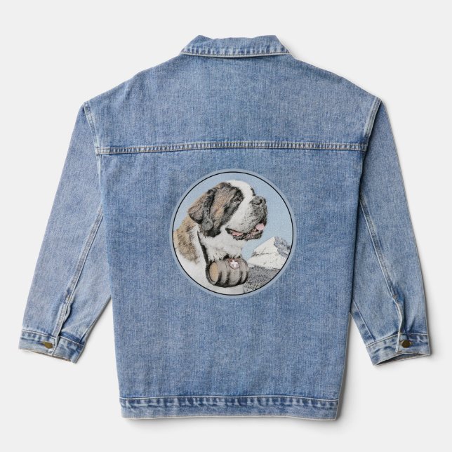 Saint Bernard Painting - Cute Original Dog Art Denim Jacket (Back)