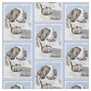 Saint Bernard Painting - Cute Original Dog Art Fabric