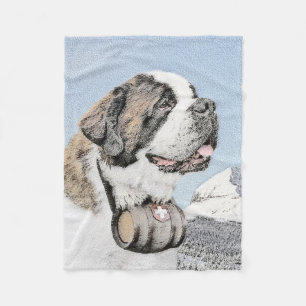 Saint Bernard Painting - Cute Original Dog Art Fleece Blanket