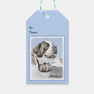 Saint Bernard Painting - Cute Original Dog Art Gift Tags