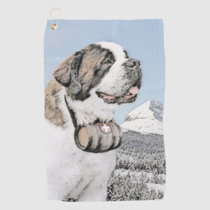 Saint Bernard Painting - Cute Original Dog Art Golf Towel