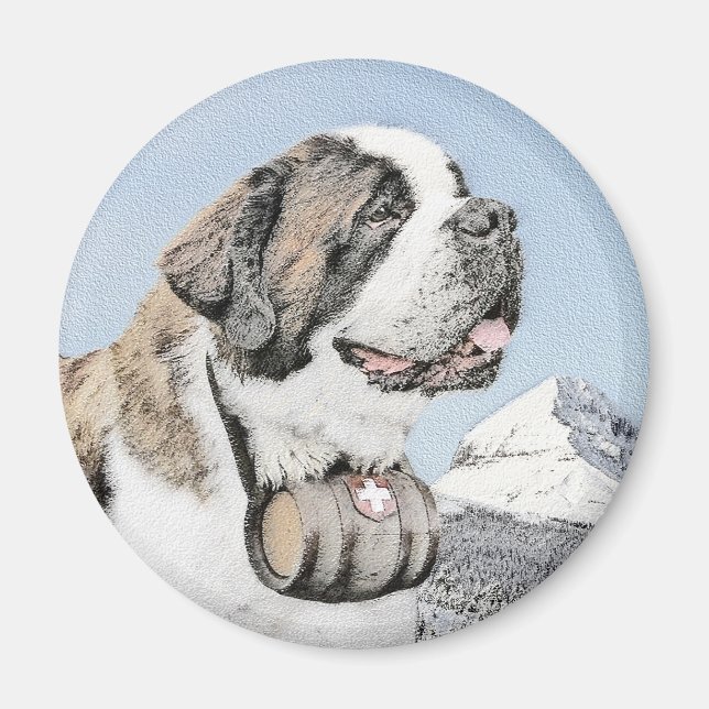 Saint Bernard Painting - Cute Original Dog Art Magnet (Front)