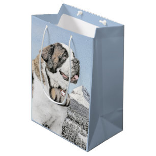 Saint Bernard Painting - Cute Original Dog Art Medium Gift Bag