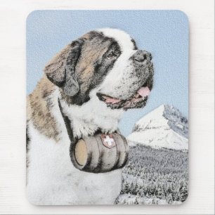Saint Bernard Painting - Cute Original Dog Art Mouse Mat