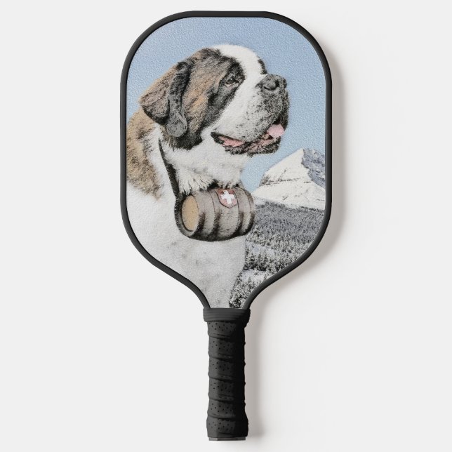 Saint Bernard Painting - Cute Original Dog Art Pickleball Paddle (Front)