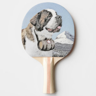 Saint Bernard Painting - Cute Original Dog Art Ping Pong Paddle