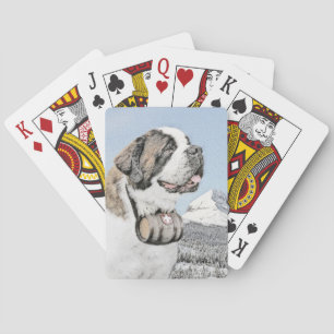 Saint Bernard Painting - Cute Original Dog Art Playing Cards