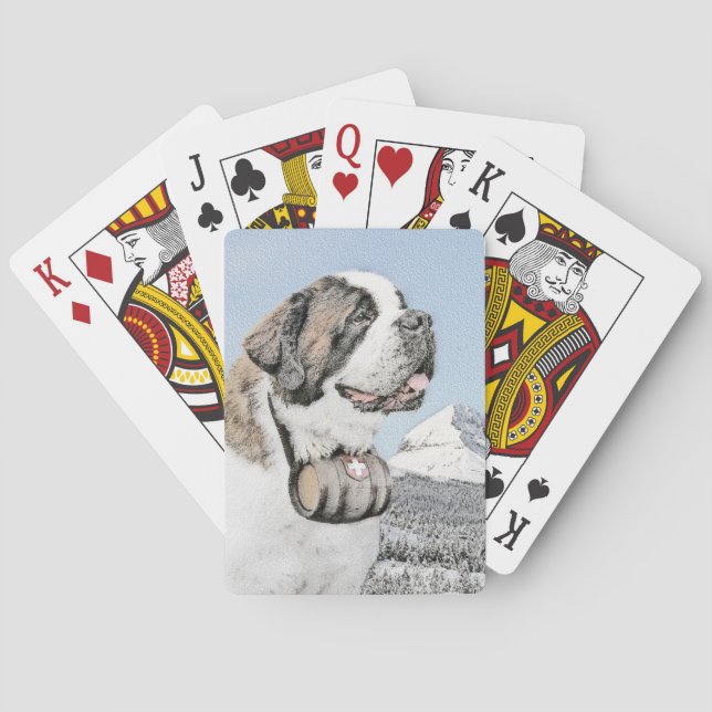 Saint Bernard Painting - Cute Original Dog Art Playing Cards (Back)