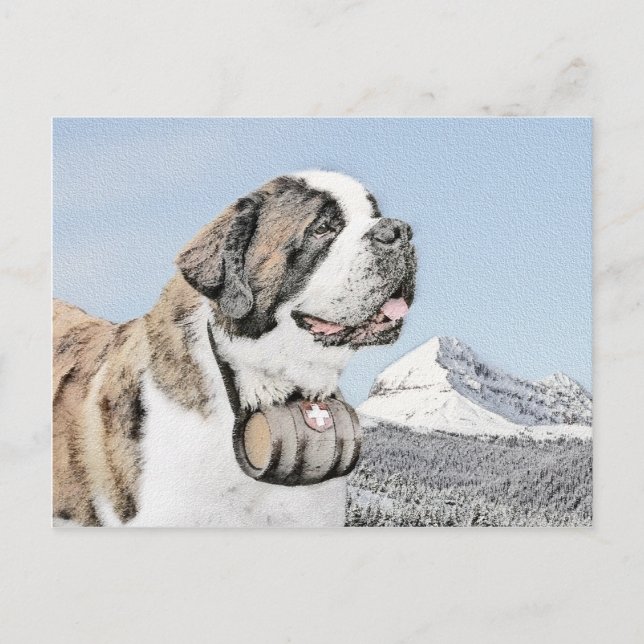 Saint Bernard Painting - Cute Original Dog Art Postcard (Front)