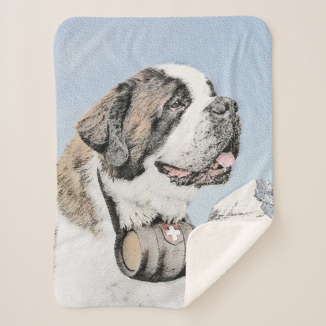 Saint Bernard Painting - Cute Original Dog Art Sherpa Blanket (Front)