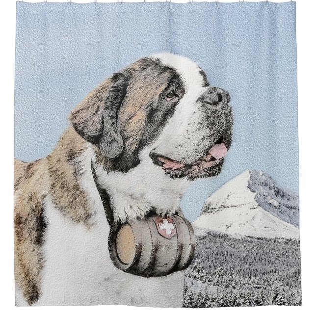 Saint Bernard Painting - Cute Original Dog Art Shower Curtain (Front)