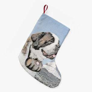 Saint Bernard Painting - Cute Original Dog Art Small Christmas Stocking