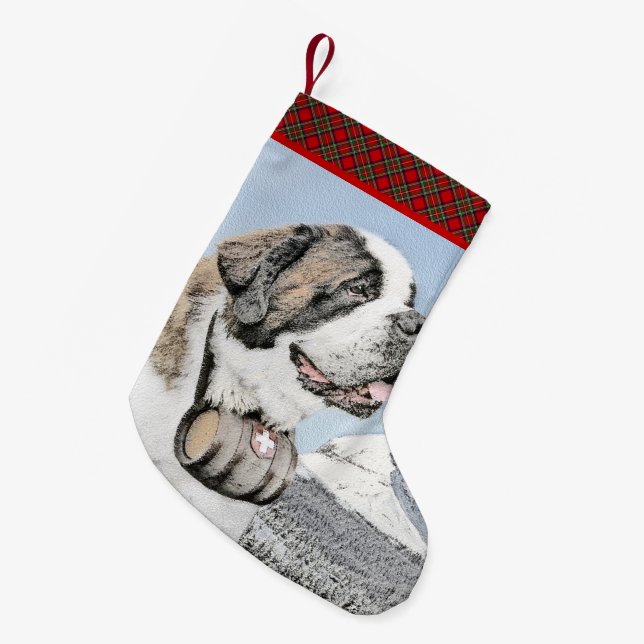 Saint Bernard Painting - Cute Original Dog Art Small Christmas Stocking (Front (Hanging))