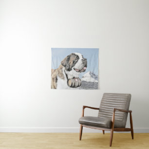 Saint Bernard Painting - Cute Original Dog Art Tapestry