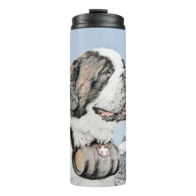 Saint Bernard Painting - Cute Original Dog Art Thermal Tumbler (Front)