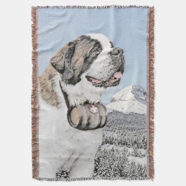 Saint Bernard Painting - Cute Original Dog Art Throw Blanket (Front Vertical)