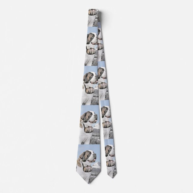 Saint Bernard Painting - Cute Original Dog Art Tie (Front)