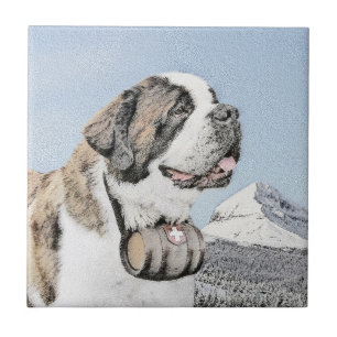 Saint Bernard Painting - Cute Original Dog Art Tile