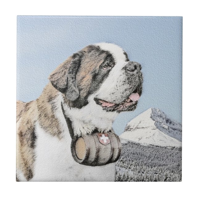Saint Bernard Painting - Cute Original Dog Art Tile (Front)